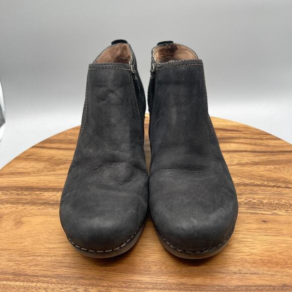 Dansko Susan Booties Womens Size 9.5 / 40 Black Nubuck Leather Wedge Ankle - Picture 2 of 8